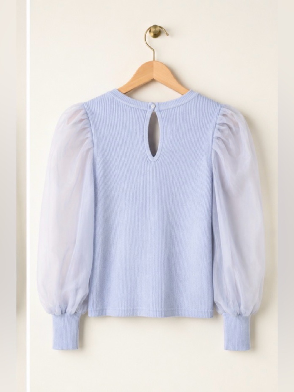 Anthropologie Ribbed Puff Sleeve Top | Coquette Balletcore Sweater Blouse - Picture 4 of 4